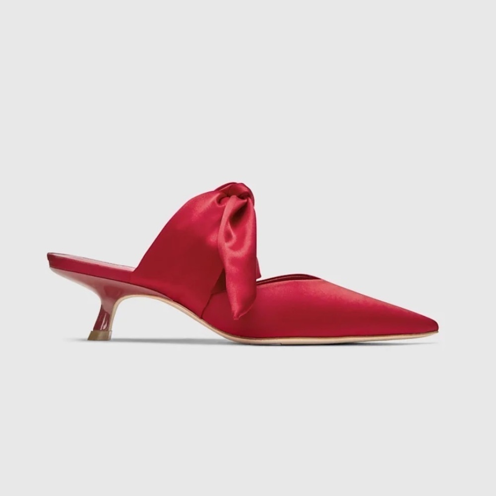 Reformation Red Show Nara Smith Red Holiday Milk Glass Heeled Mule Bow size 7 - Picture 5 of 8
